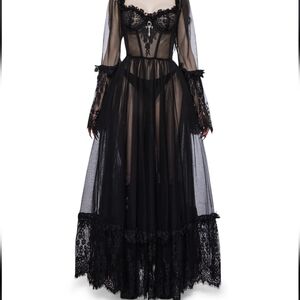 Dolls Kill Black Sheer Lace Maxi Dress